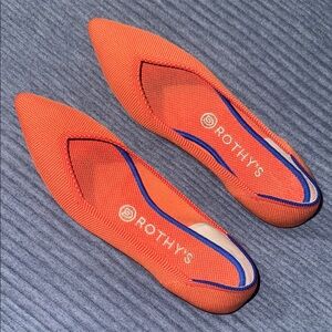 Rothy's Vibrant Orange Pointed Flats with Royal Blue trim NEW - never worn!